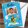 10th Birthday Boy Party Blue Photo Personalised Birthday Card