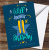 11th Birthday Boy Blue Text Personalised Birthday Card