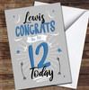 12th Birthday Boy Blue Text Personalised Birthday Card