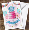 Pink Cake Balloons Children's Age 13 Thirteenth 13th Personalised Birthday Card