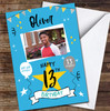 13th Birthday Boy Party Blue Photo Personalised Birthday Card