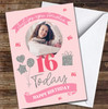 16 Today 16th Girl Pink Balloons Gift Banner Photo Personalised Birthday Card