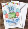 16th Sixteenth Male Boy Green Cake Painted Party Balloons Birthday Card