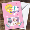 1st Birthday Girl Balloons Pink Photo Personalised Birthday Card