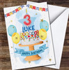 3rd Third Boy Bright Cake Painted Party Balloons Personalised Birthday Card