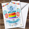 5th Fifth Boy Rainbow Cake Painted Party Balloons Personalised Birthday Card