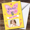 5th Birthday Girl Yellow Pink Butterfly Photo Personalised Birthday Card