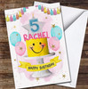 Yellow Smiley Cake Balloons Children's Age 5 Fifth 5th Birthday Card