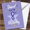 8th Birthday Boy Purple Text Personalised Birthday Card