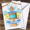 9th Ninth Boy Blue Cake Painted Party Balloons Personalised Birthday Card
