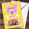 9th Birthday Girl Yellow Pink Butterfly Photo Personalised Birthday Card