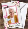 Auntie Watercolour Pink Floral & Balloons Photo Frame Personalised Birthday Card