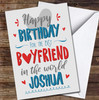 Best Boyfriend In The World Typographic Red Blue Grey Personalised Birthday Card