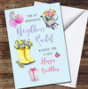Neighbour Flowers Balloons Gift Wellies Garden Floral Personalised Birthday Card