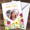 Auntie Flower Yellow & Pink Floral Heart Photo Happy Personalised Birthday Card