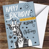 Husband Blue Background Hipster Giraffe Smoking Pipe Personalised Birthday Card