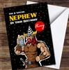 Nephew Birthday Funny Drinking Viking With Party Cap Personalised Birthday Card