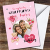 Girlfriend Pink Romantic Teddy Heart Balloons Photo Personalised Birthday Card