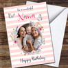Nana Flower Wreath Photo Floral Stripe Pretty Peach Personalised Birthday Card