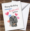 Gorgeous Boyfriend Watercolour Man Suit Pink Hearts Personalised Birthday Card