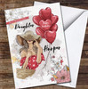 Wonderful Daughter Girl In Hat & Red Heart Balloons Personalised Birthday Card