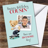 Cousin Birthday Male Boy Skater Bear Photo Blue Red Personalised Birthday Card