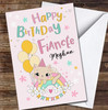 Fiancée Birthday Party Cat Laying On A Rainbow Card Personalised Birthday Card