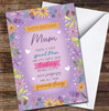 Mum Happy Birthday Text Flowers Floral Frame Purple Personalised Birthday Card