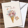 Auntie Ice Cream Horn With Flowers Blush Pink Blue Personalised Birthday Card