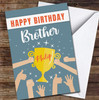 Light Skin Hands Holding Gold Trophy Happy Brother Personalised Birthday Card
