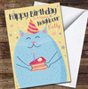 Neighbour Birthday Cute Blue Cat Holding Cake Card Personalised Birthday Card