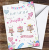 Pink Blue Daughter Birthday Cakes & Heart Balloons Personalised Birthday Card