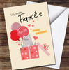 Fiancée Cute Cat In A Gift Box With Balloons Card Personalised Birthday Card
