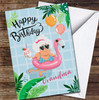 Light Skin Grandma Inflatable Pink Flamingo Happy Personalised Birthday Card