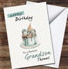 Grandson Blue Watercolour Cake With Sweets Decor Personalised Birthday Card