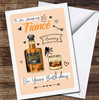 Fiancé Birthday Whiskey Bottle With A Glass Card Personalised Birthday Card