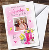Grandma Garden Wellies Shoes Flowers Pink Photo Personalised Birthday Card