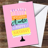 Auntie Cake Bright Colourful Pink Candles Heart Personalised Birthday Card