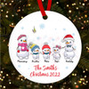 Snowman Family Of 5 Round Bauble Personalised Christmas Tree Ornament Decoration