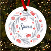 Any Name Blue Red Wreath Round Personalised Christmas Tree Ornament Decoration