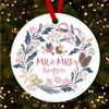Mr & Mrs Pink Navy Wreath Round Personalised Christmas Tree Ornament Decoration