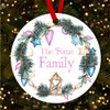 Blue Pink Family Name Wreath Personalised Christmas Tree Ornament Decoration