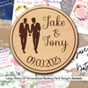 Gay Male Couple Personalised Wood Wedding Save The Date Magnets & Backing Cards