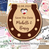 Horseshoe Heart Personalised Wood Wedding Save The Date Magnets & Backing Cards