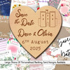 Castle Heart Personalised Wooden Wedding Save The Date Magnets & Backing Cards