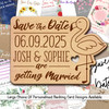 Flamingo Personalised Wooden Wedding Save The Date Magnets & Backing Cards