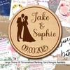 Bride Groom Round Wooden Wedding Save The Date Magnets & Backing Cards