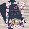 60th Or Any Age Photo Pink Floral Acrylic Clear Birthday Party Invitations