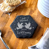 Hexagon Slate Doves Just Married Newlyweds Wedding Day Gift Personalised Coaster