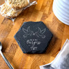Hexagon Slate Doves Wedding Day Rings Newlyweds Gift Personalised Coaster
